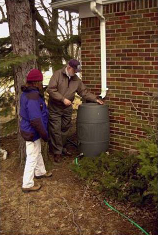 Photo of a yard rain barrel