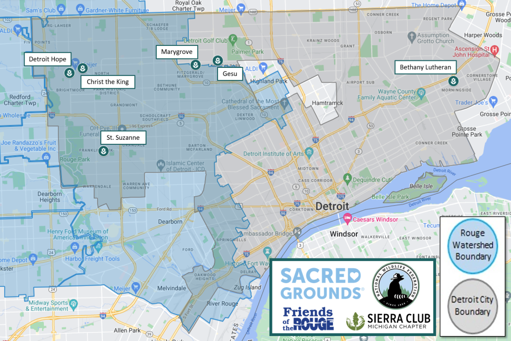 A map showing the locations of the six Sacred Grounds partner sites.