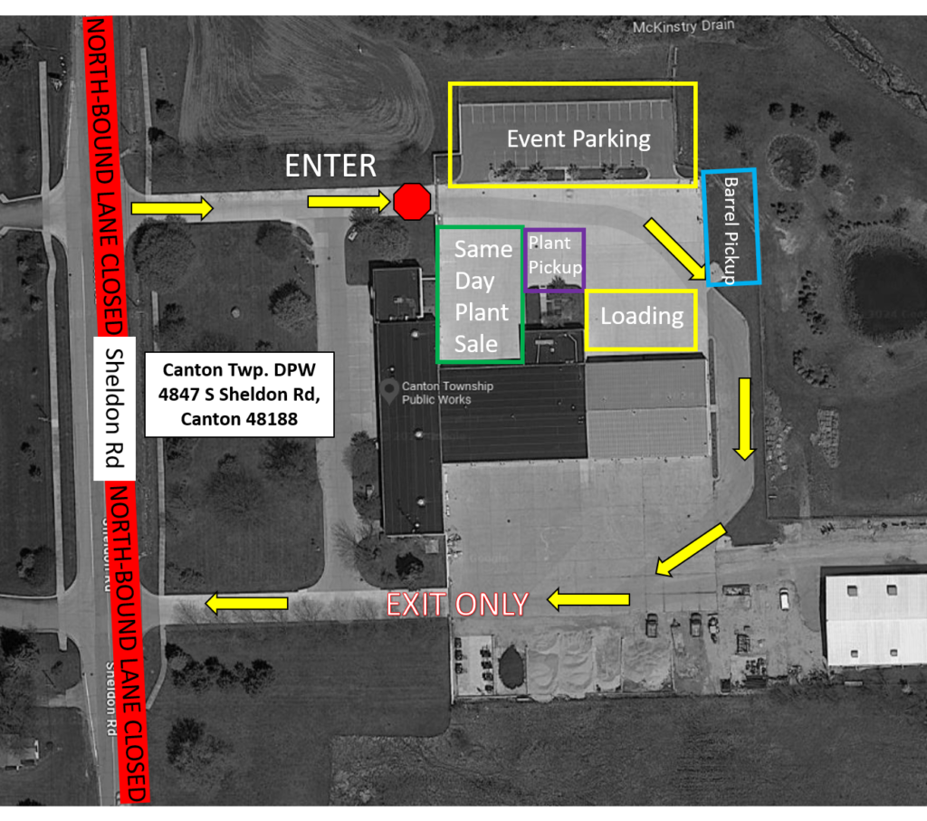 Event traffic will flow in through the NORTH entrance at Canton DPW and exit through the SOUTH entrance. North-bound Sheldon Road is currently CLOSED due to road construction. Please stop at our Welcome table when entering the event.